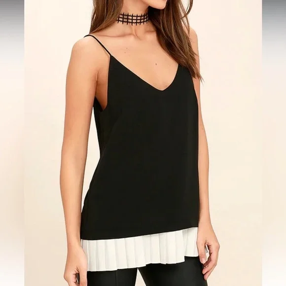 Lulus pleated black and white cami tank top - Picture 4 of 8